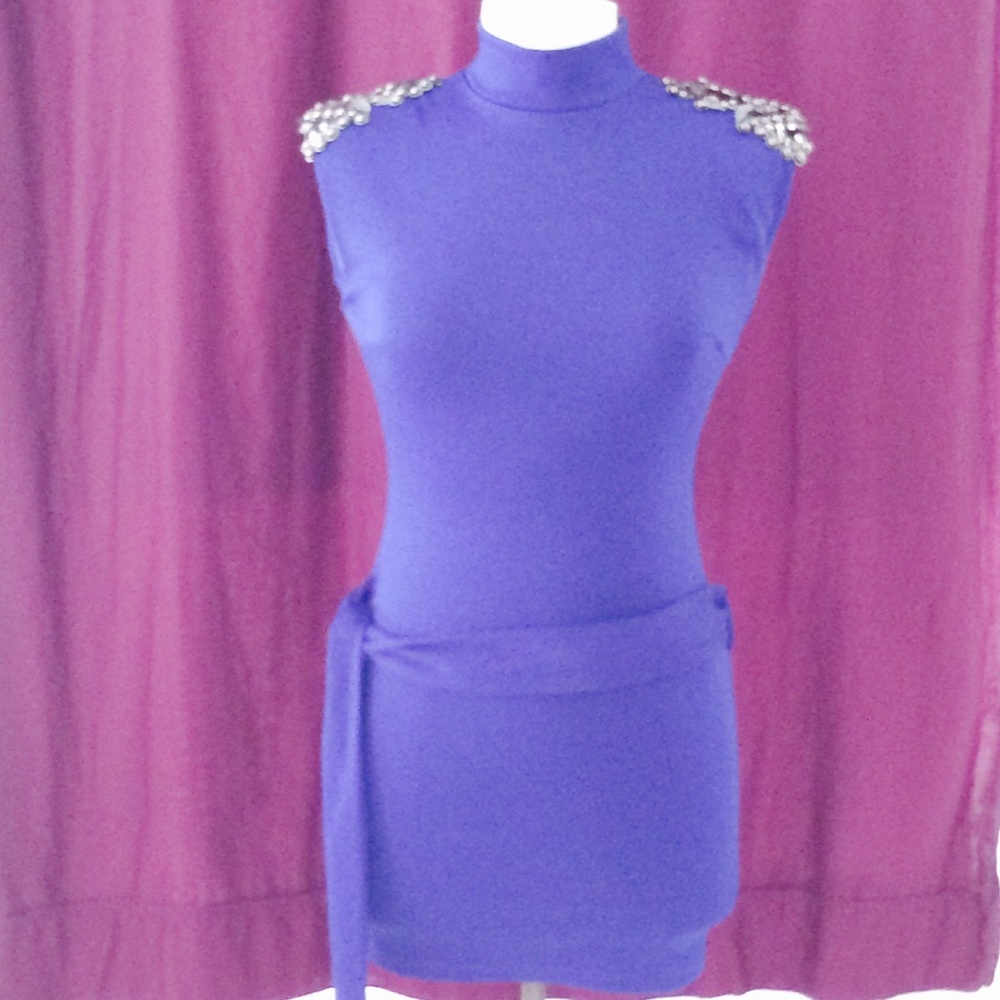 Cobalt blue dress with ornate shoulder